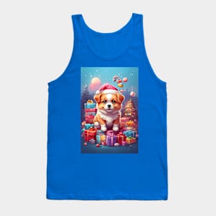 Cute Puppy with Santa Hat and Christmas Gifts Tank Top